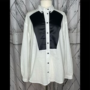 One X One Teaspoon White/Black Button Down Shirt Relaxed Fit S